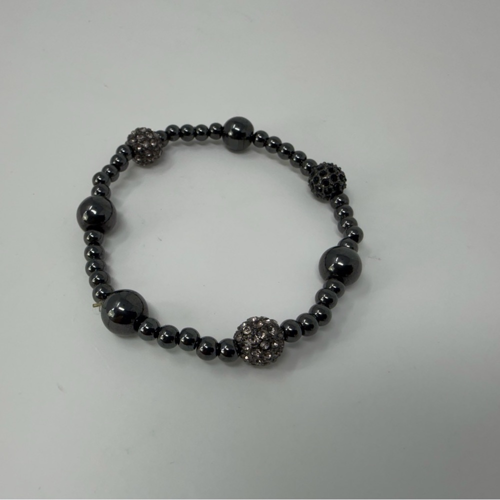 Black Magnetic Hematite Beaded Bracelet with Crystal Accents